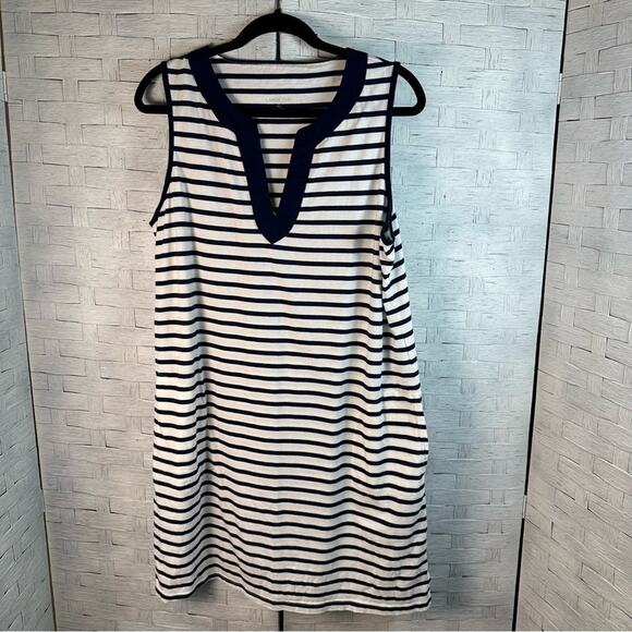 Land's End Womens Sleeveless Cotton Striped Shift Dress nautical pockets costal - Picture 2 of 11